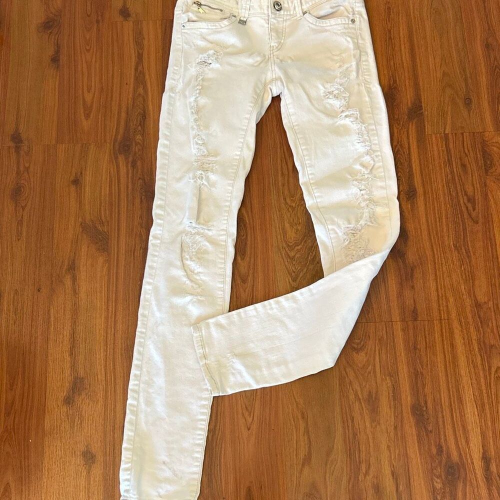 Armani Exchange AX white ripped destroyed skinny jeans low cut size 0